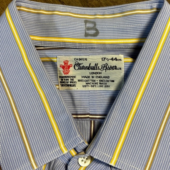 Turnbull & Asser London Men's Dress Shirt Striped Blue Yellow Long Sleeve - Picture 3 of 7
